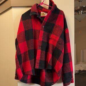 Red and Black Plaid Button-Up Jacket